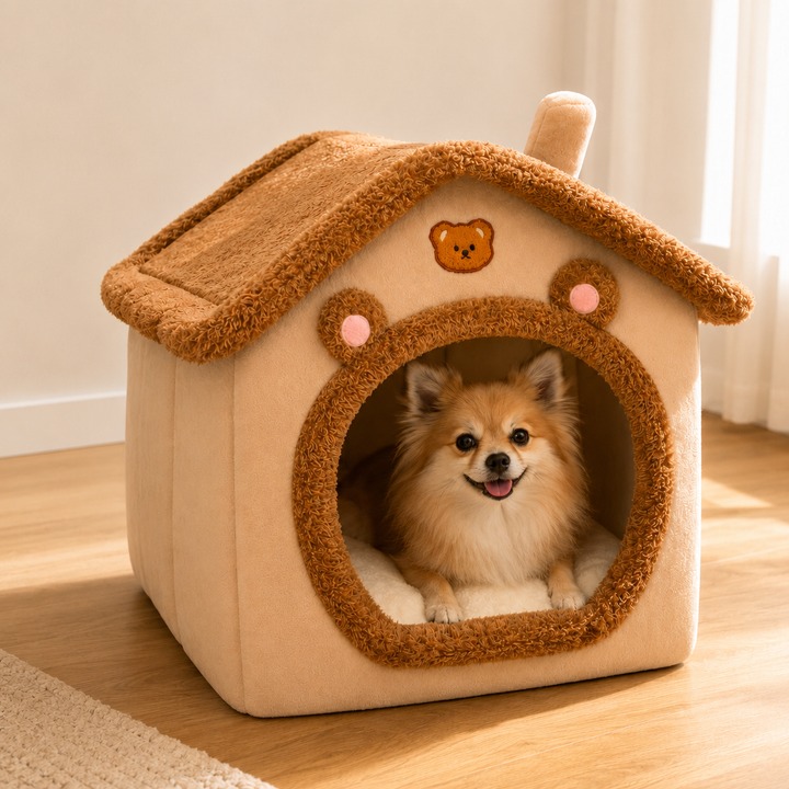 Cozy Cat & Dog Bed – Enclosed Plush Pet House