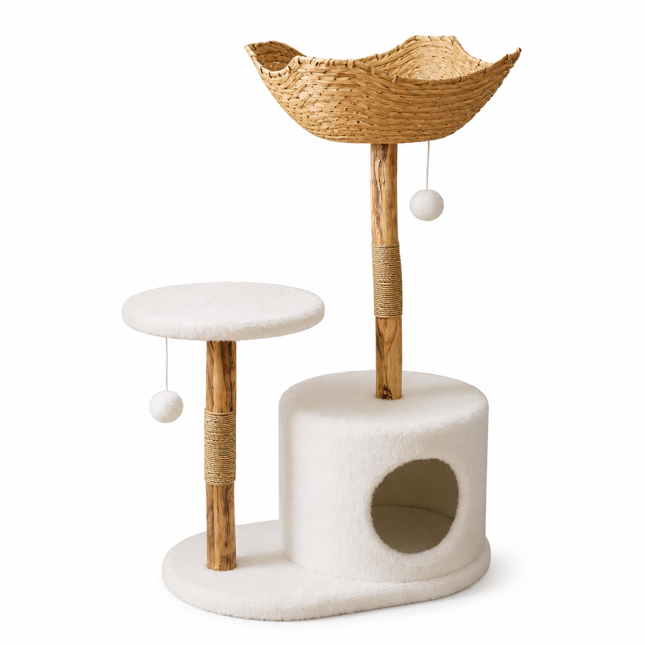 Multi-Level Wood Cat Tree with Condo and Basket