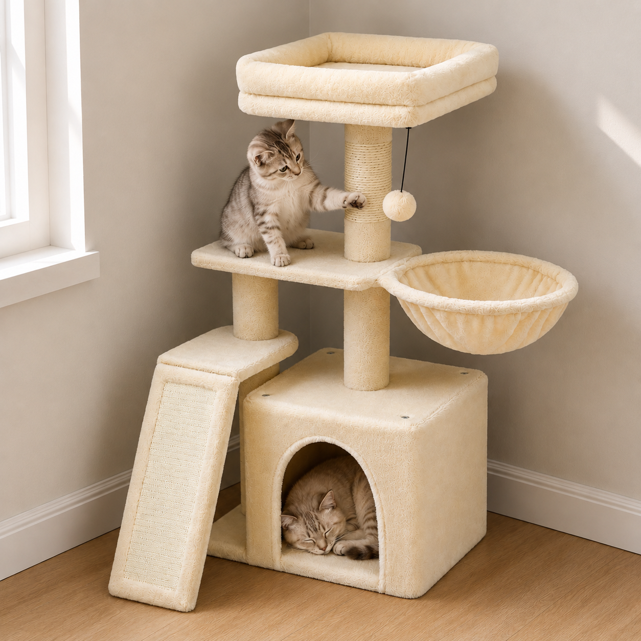 3-Tier Cat Tree with Ramp, Hammock & Perch