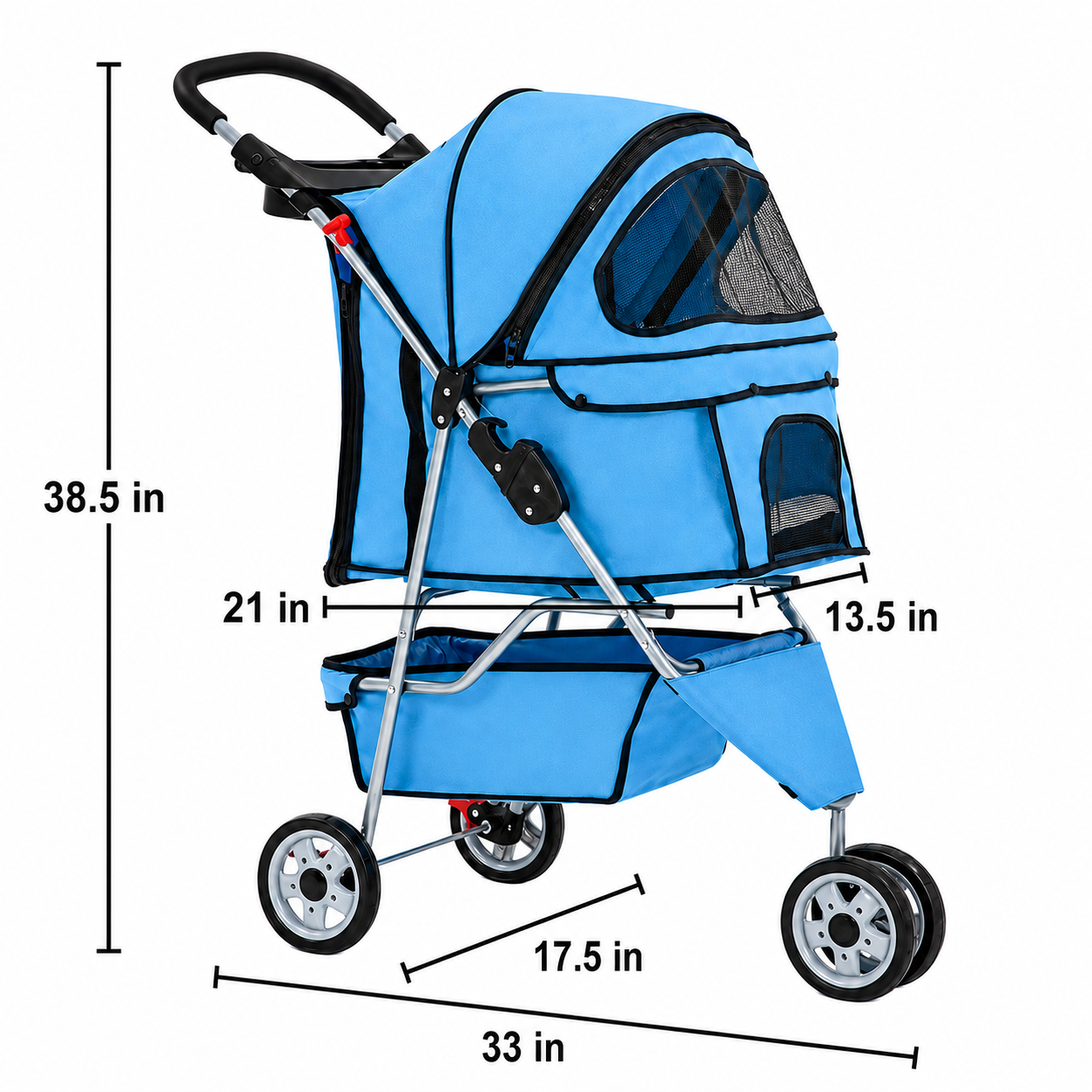 3-Wheel Pet Stroller with Breathable Mesh