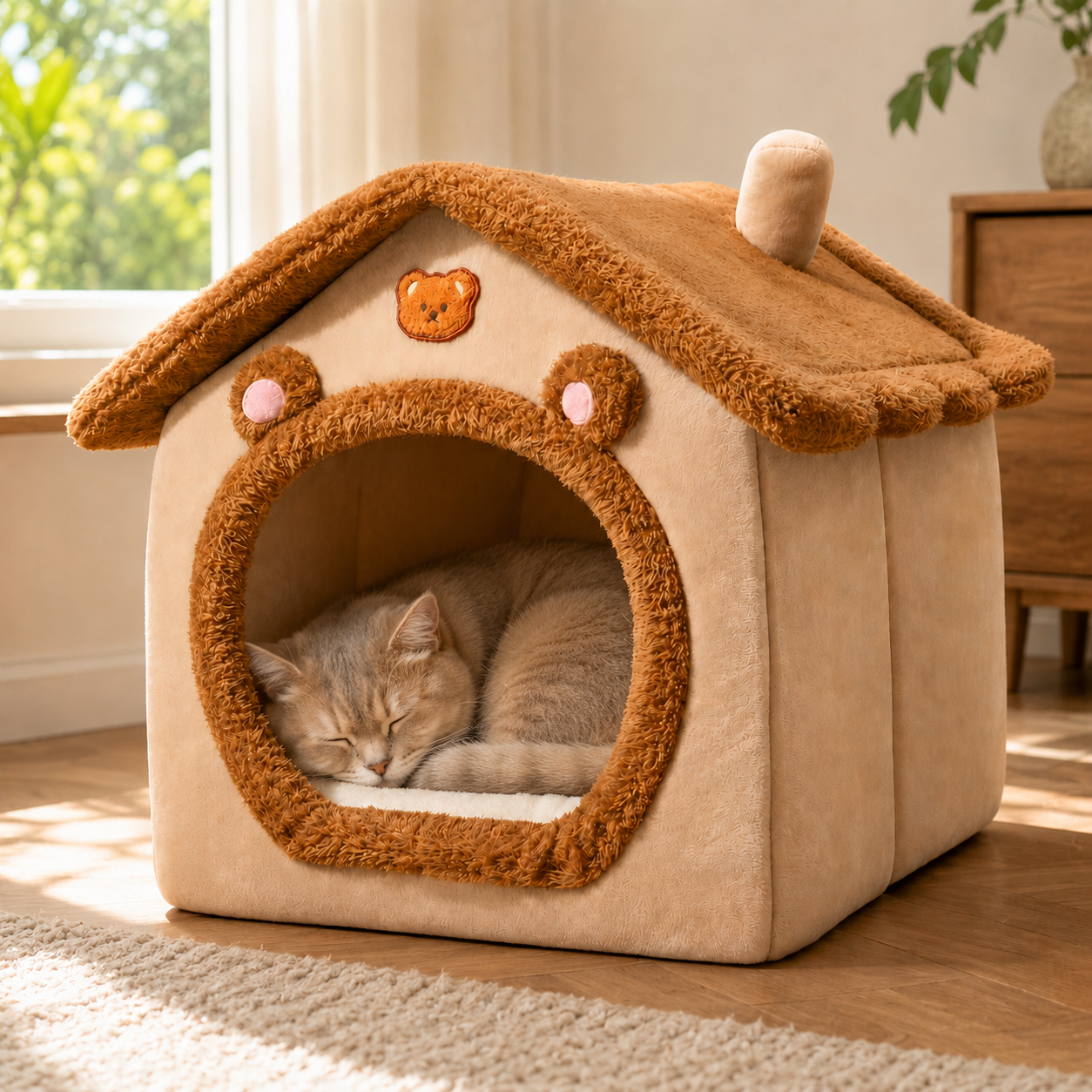 Cozy Cat & Dog Bed – Enclosed Plush Pet House