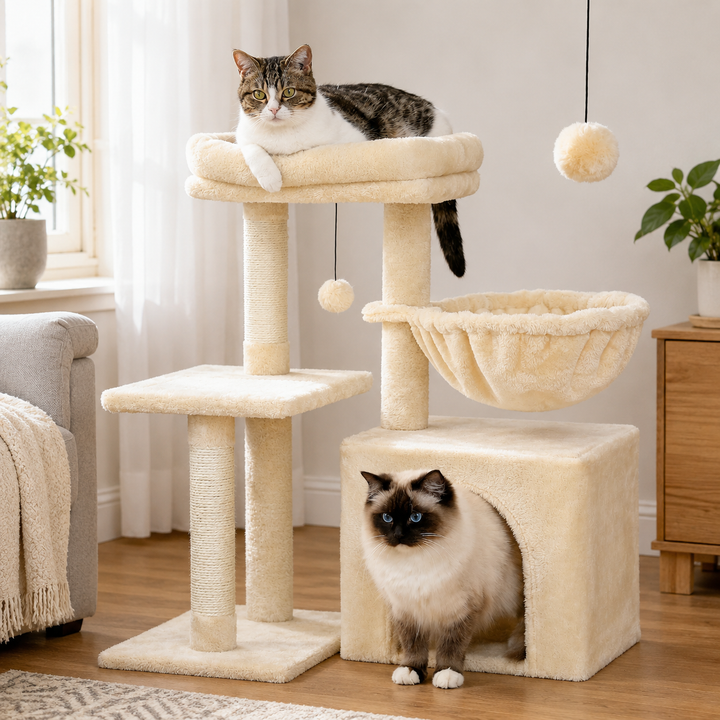 3-Tier Cat Tree with Scratching Posts, Hammock & Perch