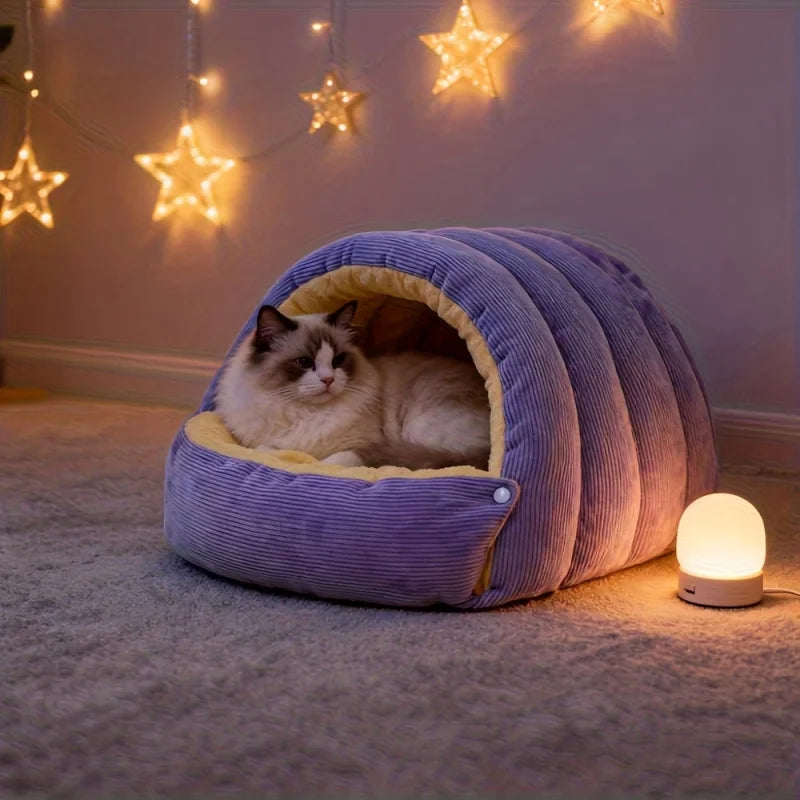 Cozy Cave Cat Bed – Enclosed Plush Sleeping Nest