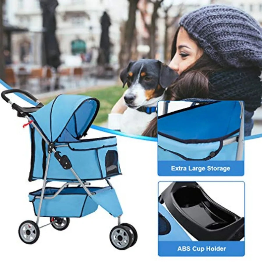 3-Wheel Pet Stroller with Breathable Mesh