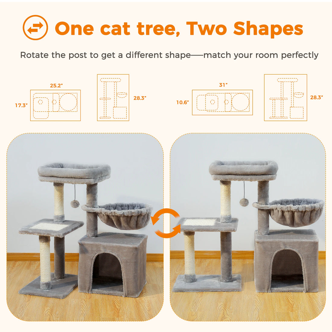 3-Tier Cat Tree with Scratching Posts, Hammock & Perch