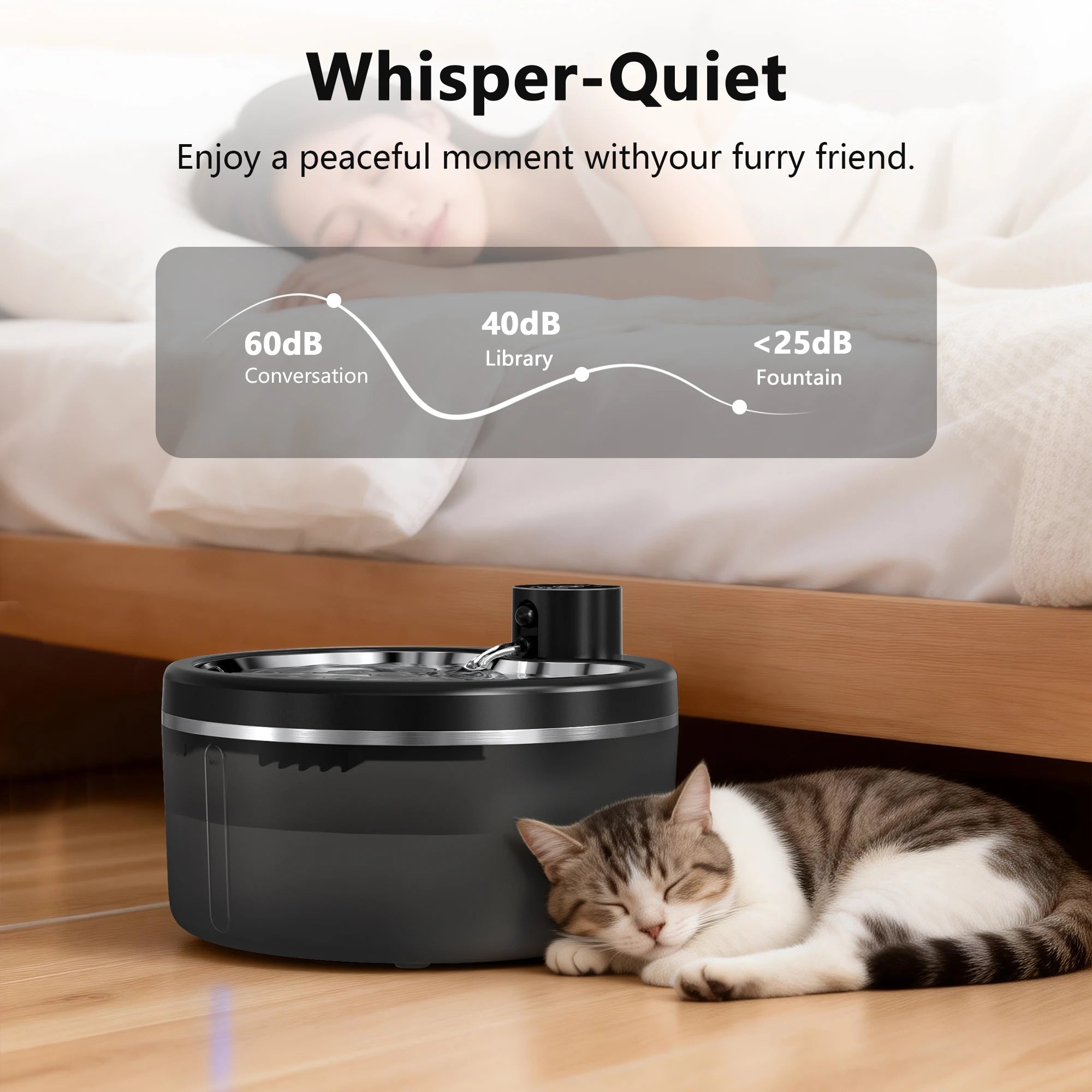 3L Wireless Cat Water Fountain with Stainless Steel Tray