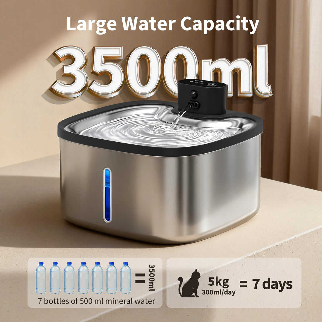 3.5L Cat Water Fountain with 30 Day Battery