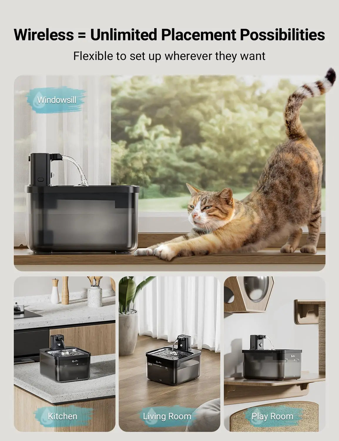 2.5L Wireless Cat Water Fountain with Motion Sensor