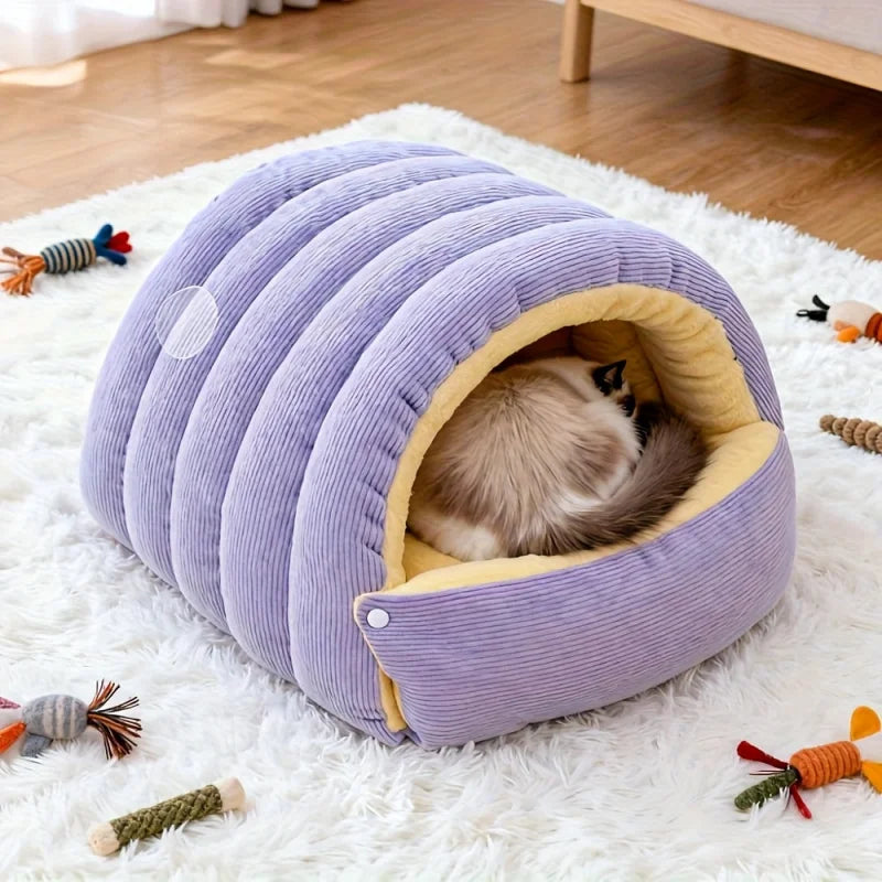 Cozy Cave Cat Bed – Enclosed Plush Sleeping Nest