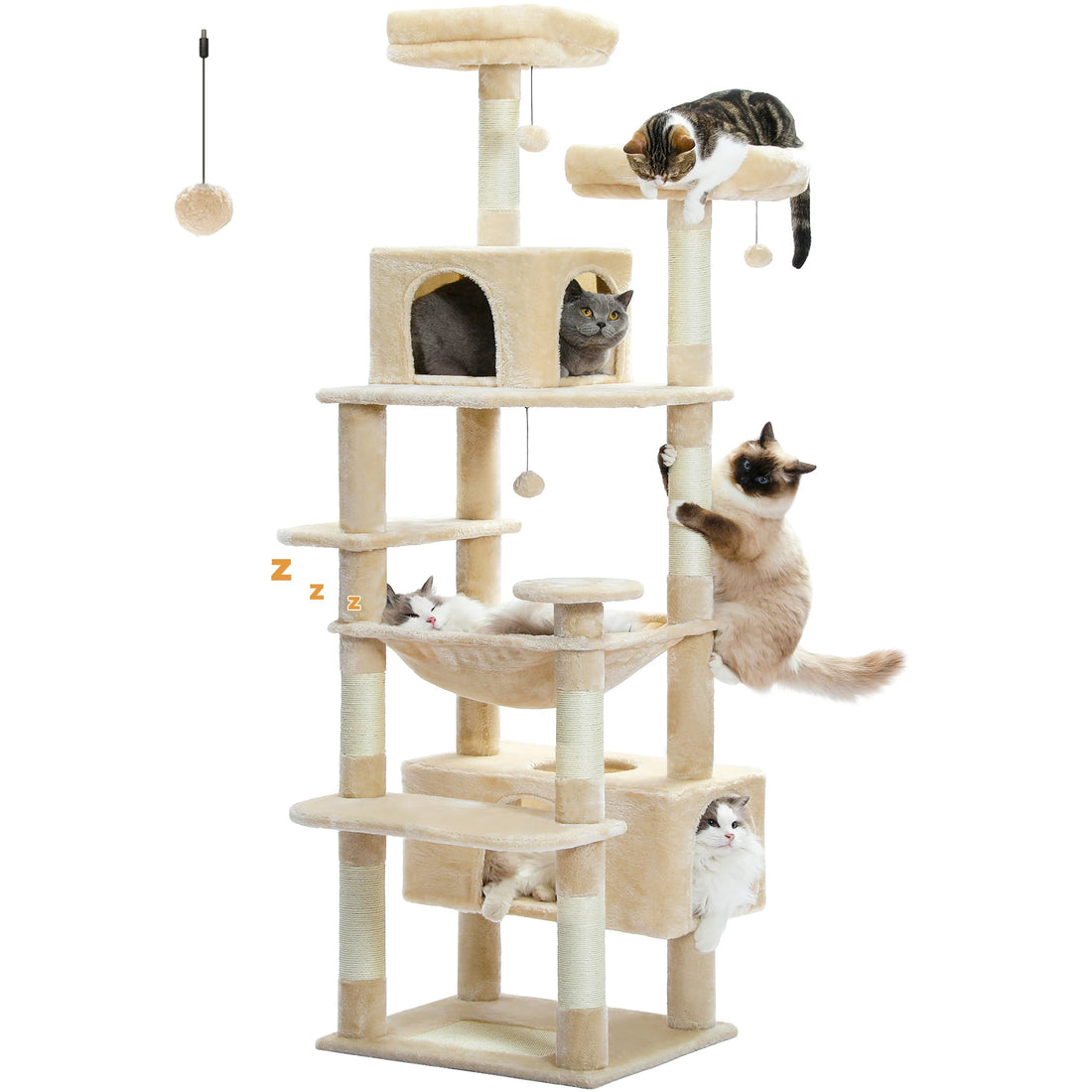 Multi-Level Cat Tree with Hammock & Dangling Balls