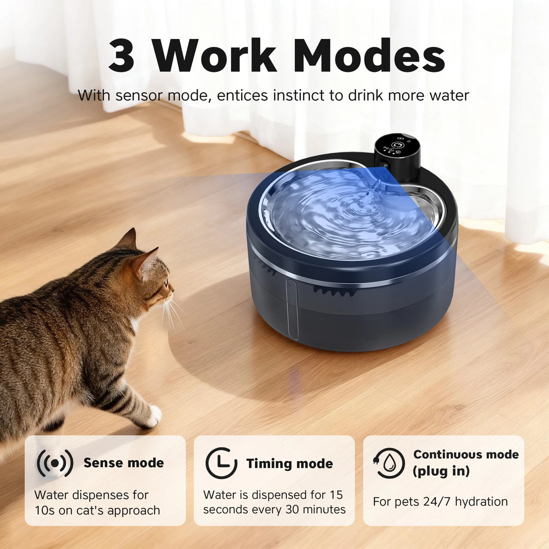 3L Wireless Cat Water Fountain with Stainless Steel Tray – Zoomy