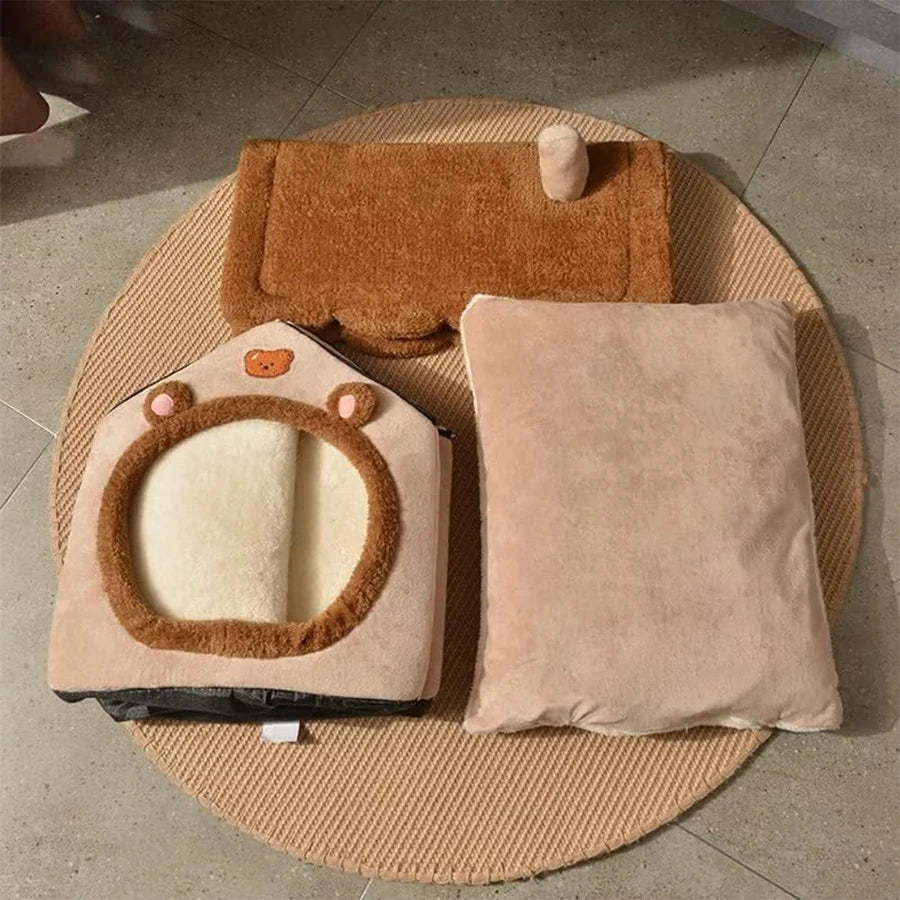 Cozy Cat & Dog Bed – Enclosed Plush Pet House