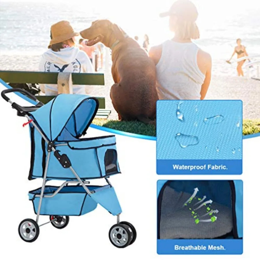 3-Wheel Pet Stroller with Breathable Mesh