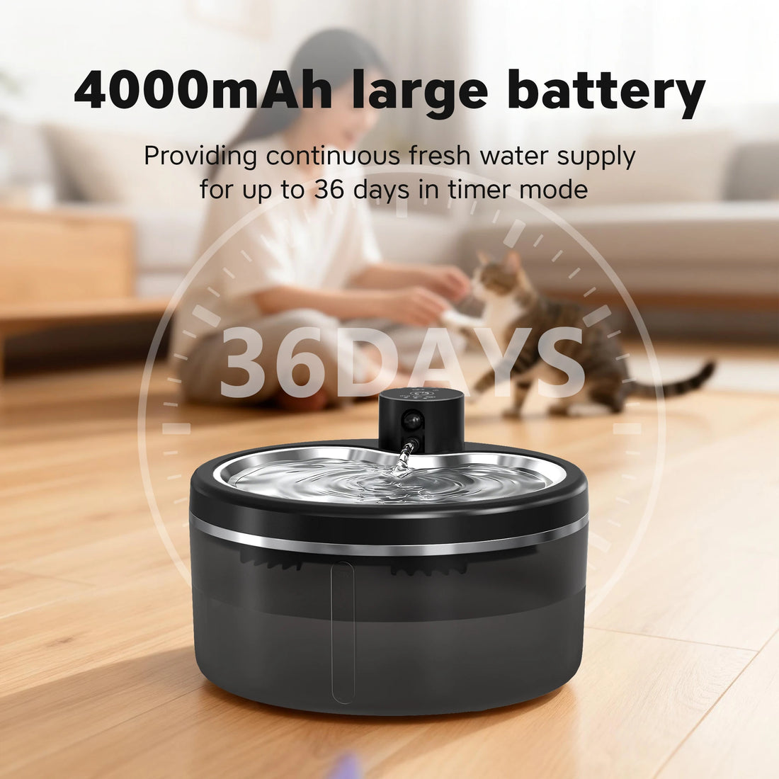 3L Wireless Cat Water Fountain with Stainless Steel Tray