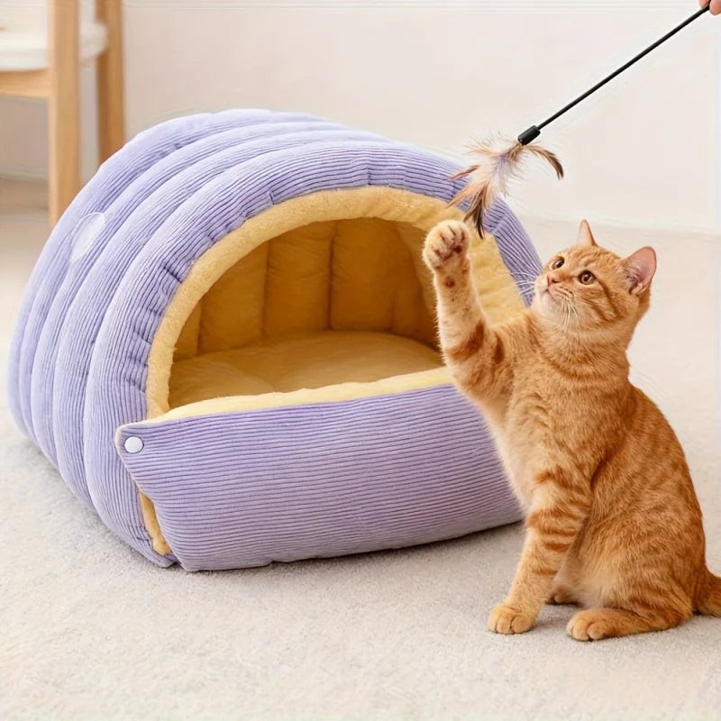 Cozy Cave Cat Bed – Enclosed Plush Sleeping Nest