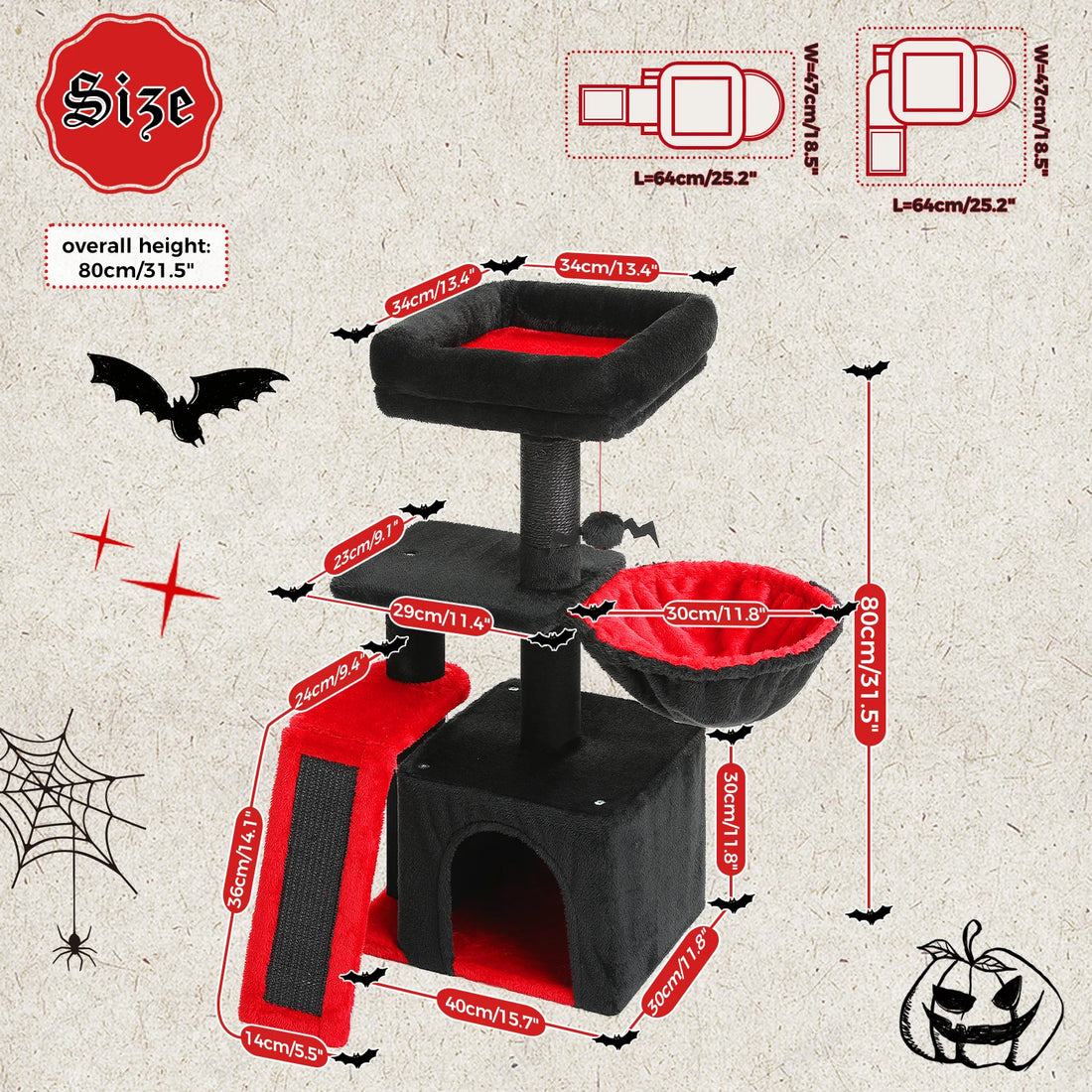 3-Tier Cat Tree with Ramp, Hammock & Perch