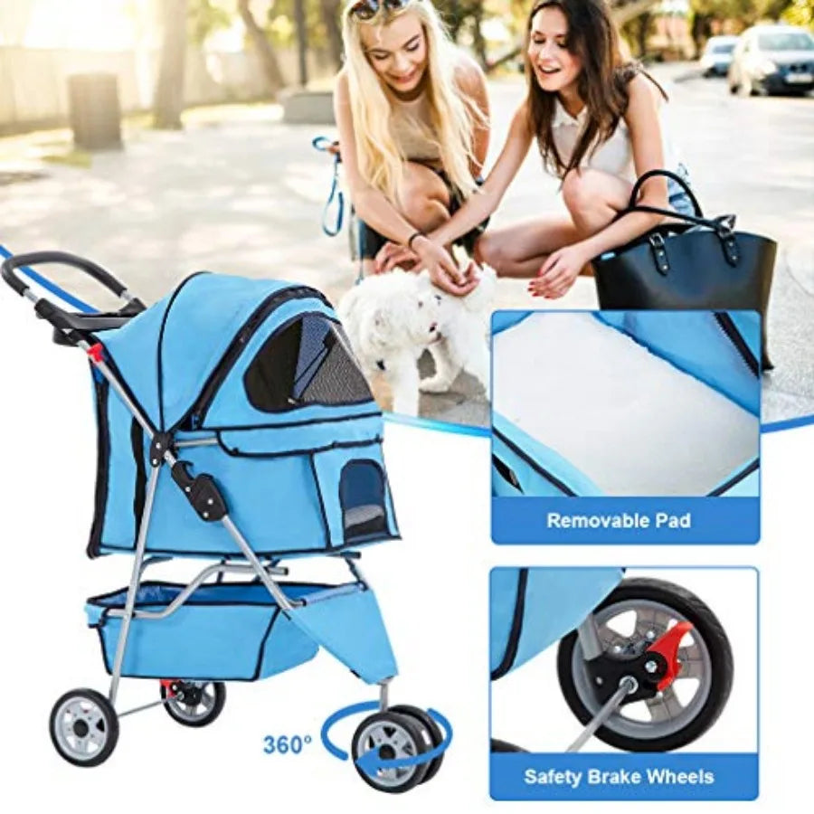 3-Wheel Pet Stroller with Breathable Mesh