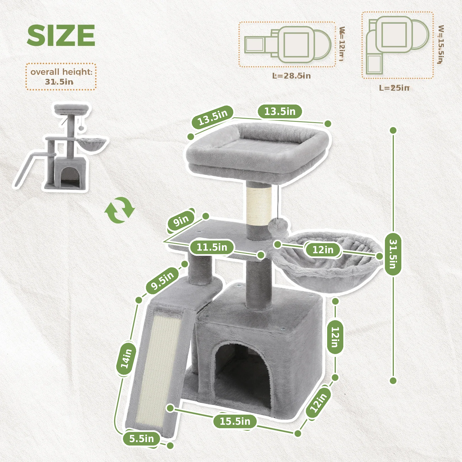 3-Tier Cat Tree with Ramp, Hammock & Perch