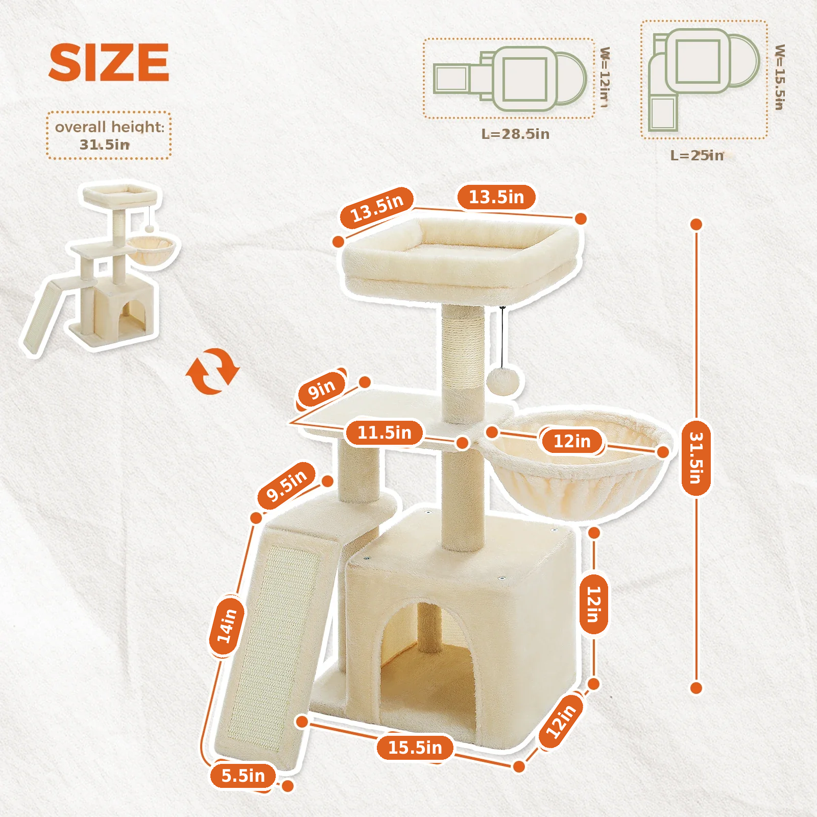 3-Tier Cat Tree with Ramp, Hammock & Perch