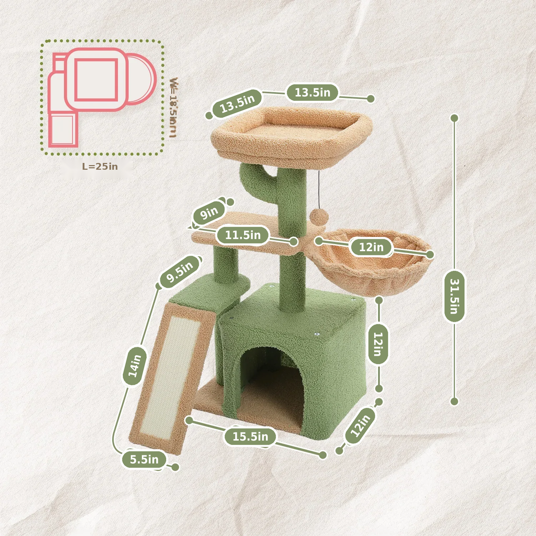 3-Tier Cat Tree with Ramp, Hammock & Perch