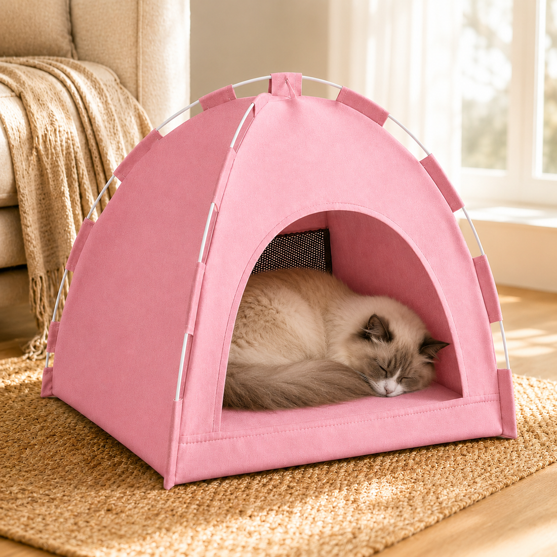 Pop-Up Pet Tent Bed – Cozy Enclosed Cat & Dog House